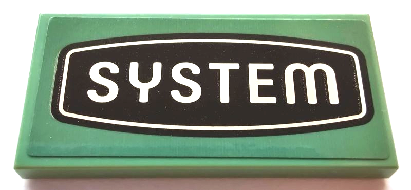 Tile 2 x 4 with Black and White 'SYSTEM' Sign Pattern (Sticker) - Set 21327