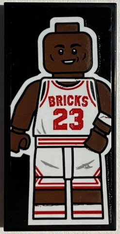 Tile 2 x 4 with Michael Jordan Basketball Player Minifigure with Red 'BRICKS' and Number '23' Pattern (Sticker) - Set 21330