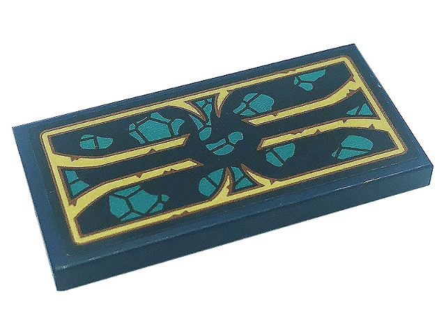 Tile 2 x 4 with Dark Turquoise Patches, Gold Scrollwork and Reddish Brown Rust Pattern (Sticker) - Set 71755