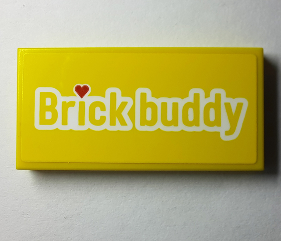 Tile 2 x 4 with 'Brick buddy' with White Outline, Red Heart Pattern (Sticker) - Set 40385