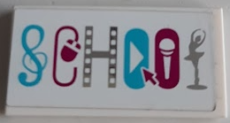 Tile 2 x 4 with Magenta, Medium Azure and Silver 'SCHOOL' Pattern (Sticker) - Set 41134