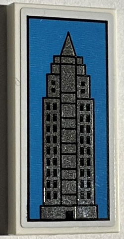 Tile 2 x 4 with Blue and Silver Empire State Building Pattern (Sticker) - Set 21330