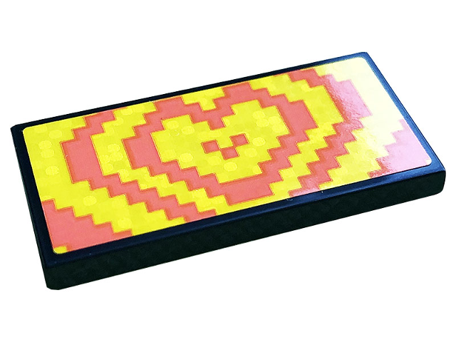 Tile 2 x 4 with Coral and Yellow Pixelated Heart Pattern (Sticker) - Set 41250