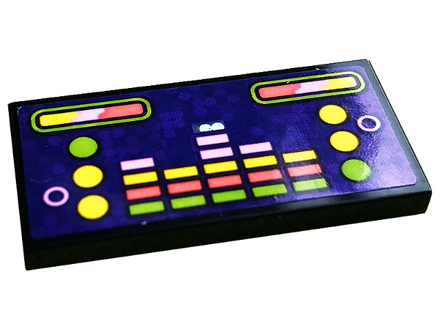Tile 2 x 4 with Bright Pink, Coral, Lime and Yellow Buttons and Sound Equalizer Bars Pattern (Sticker) - Set 41250