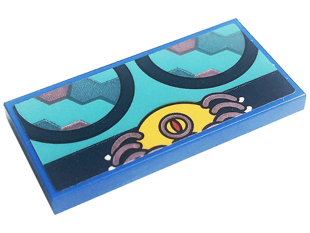 Tile 2 x 4 with Dark Blue Circles and Spider on Medium Azure Background Pattern (Sticker) - Set 41256