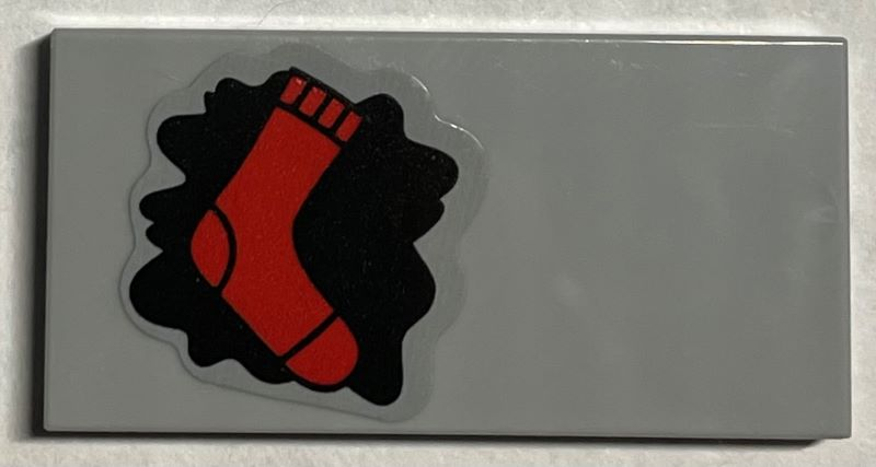 Tile 2 x 4 with Red Sock and Black Oil Spill Pattern (Sticker) - Set 21330