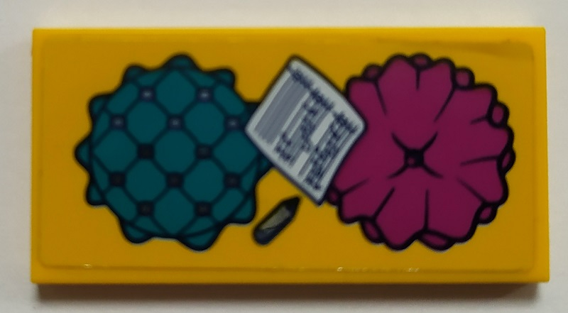 Tile 2 x 4 with Sheet Music, Pencil, and Dark Turquoise and Magenta Throw Pillows Pattern (Sticker) - Set 41341