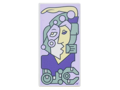 Tile 2 x 4 with Modern Art Cubist Painting with Lavender, Sand Green, and Dark Purple Picasso Style Portrait Pattern