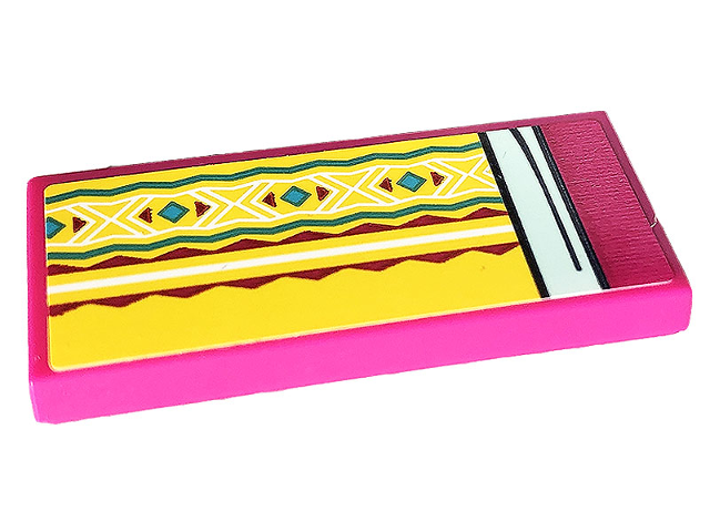 Tile 2 x 4 with Yellow Blanket with Magenta, Medium Azure, and White Geometric Pattern (Sticker) - Set 41703