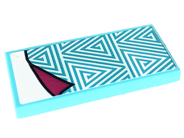 Tile 2 x 4 with Blanket with Light Aqua Spiral Triangles, White Bedsheet Pattern (Sticker) - Set 41703