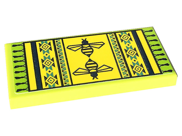 Tile 2 x 4 with Yellow Rug with Fringe, Dark Blue Bees, Stripes, and Geometric Pattern (Sticker) - Set 41703
