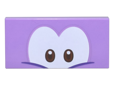 Tile 2 x 4 with Dark Brown and Reddish Brown Eyes on White Background, Dark Purple Eyelid Lines Pattern (Super Mario Big Urchin)