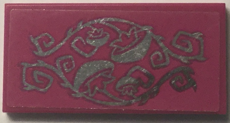 Tile 2 x 4 with Silver Elves Vines and Flowers on Magenta Background Pattern (Sticker) - Set 41194