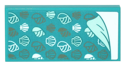 Tile 2 x 4 with Blanket with White and Gold Seashells Pattern (Sticker) - Set 41700