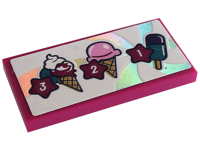 Tile 2 x 4 with Menu with Ice Cream Cones, Popsicle, and Number 3, 2, and 1 in Stars Pattern (Sticker) - Set 41687