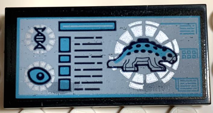 Tile 2 x 4 with Ankylosaurus Dinosaur, Eye and DNA Double Helix Pattern (Sticker) - Set 75939