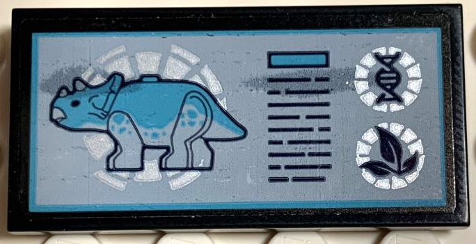 Tile 2 x 4 with Triceratops Dinosaur, Leaves and DNA Double Helix Pattern (Sticker) - Set 75939