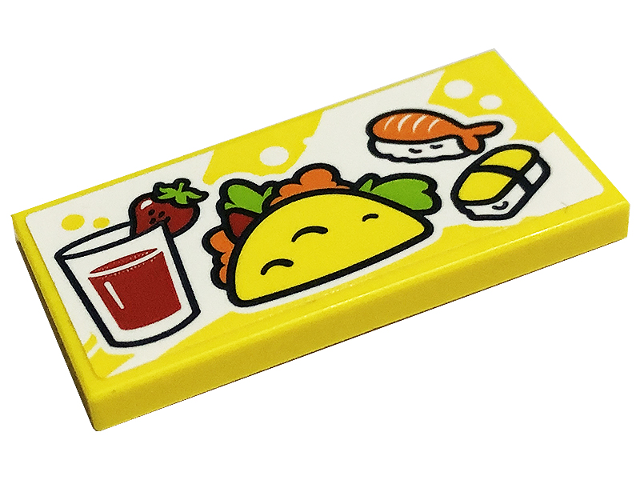 Tile 2 x 4 with Sushi, Taco and Glass of Strawberry Juice Pattern (Sticker) - Set 41701