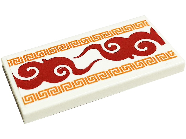 Tile 2 x 4 with Red Smoke and Orange Ornamental Mosaic Stripes Pattern (Sticker) - Set 41701