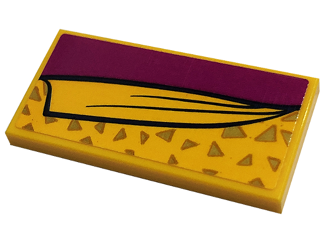 Tile 2 x 4 with Blanket with Gold Triangles, Magenta Bedsheet Pattern (Sticker) - Set 41449