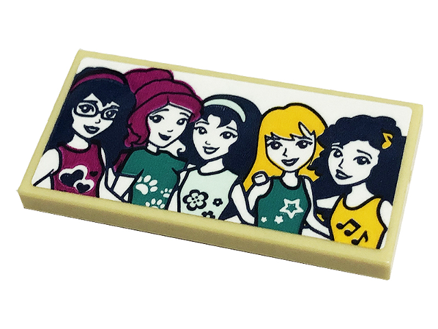 Tile 2 x 4 with 5 Friends Minifigures Posing Pattern (Sticker) - Set 41449
