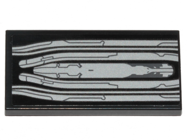 Tile 2 x 4 with Silver Circuitry Pattern (Sticker) - Set 76989