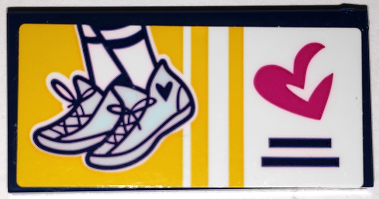 Tile 2 x 4 with Feet in Light Aqua Sneakers, Magenta Heart and Yellow Stripes Pattern (Sticker) - Set 41338