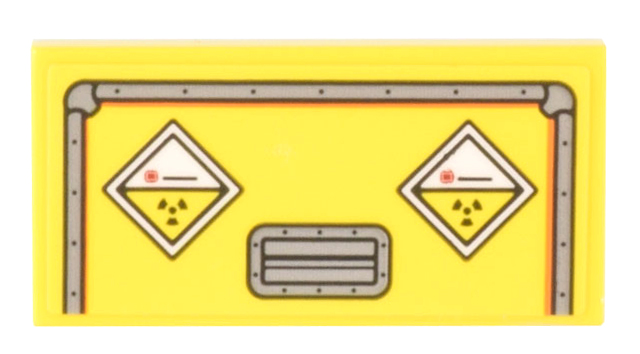 Tile 2 x 4 with Light Bluish Gray Reinforced Container Edges, Handle and 2 Diamond Radioactive Symbols Pattern (Sticker) - Set 10300