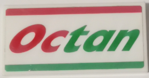 Tile 2 x 4 with Red and Green Stripes and 'Octan' Pattern (Sticker) - Set 60257