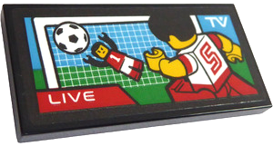 Tile 2 x 4 with TV Screen with 'LIVE' Soccer / Football Match with Player with Number 5 and Goalie Pattern (Sticker) - Set 60257
