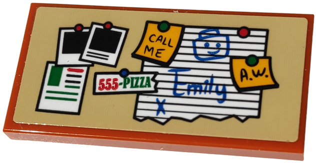 Tile 2 x 4 with Bulletin Board with Photos, '555-PIZZA', 'CALL ME', 'Emily and 'A.W.' Pattern (Sticker) - Set 10292