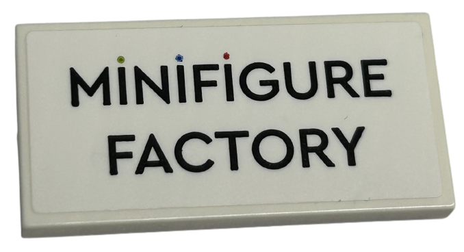 Tile 2 x 4 with 'MINIFIGURE FACTORY', Lime, Blue and Red Dots Pattern (Sticker) - Set 40574