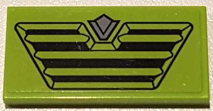 Tile 2 x 4 with Black Truck Grille and Silver Emblem on Lime Background Pattern (Sticker) - Set 60254