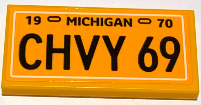 Tile 2 x 4 with '19 MICHIGAN 70' and 'CHVY 69' Pattern (Sticker) – Set 10304