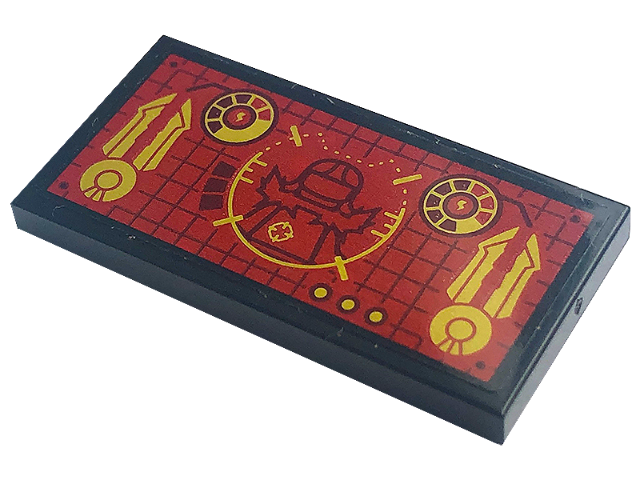 Tile 2 x 4 with Red Control Screen with Minifigure and Gold Crosshairs and Gauges Pattern (Sticker) – Set 71773