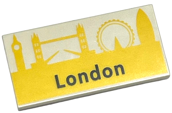 Tile 2 x 4 with Black 'London' on Yellow Landmark Skyline Pattern