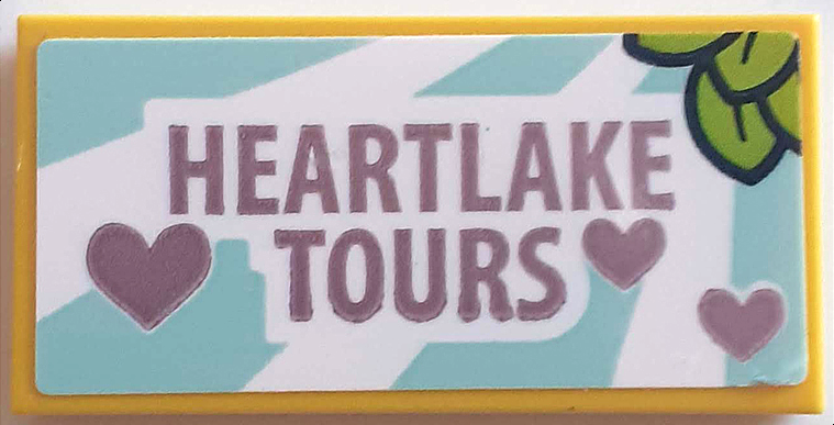 Tile 2 x 4 with Medium Lavender 'HEARTLAKE TOURS' and Hearts and Lime Leaves Pattern (Sticker) - Set 41395