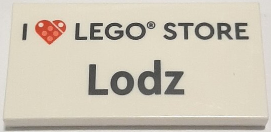 Tile 2 x 4 with 'I Heart LEGO STORE Lodz' Pattern
