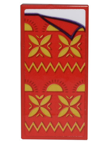 Tile 2 x 4 with Red Blanket with Gold Geometric Flowers and Zigzags Pattern (Sticker) - Set 43205