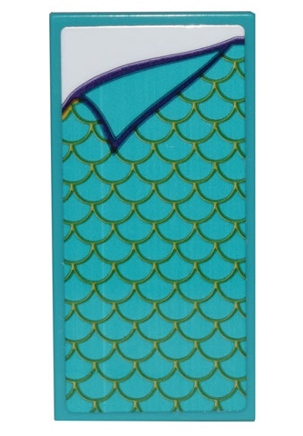Tile 2 x 4 with Dark Turquoise Blanket with Goldfish Scales Pattern (Sticker) - Set 43205