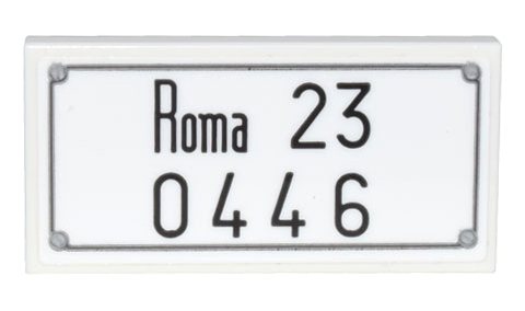Tile 2 x 4 with License Plate Silver Screws, Black Border and 'Roma 23' and '0446' Pattern (Sticker) - Set 10298