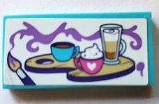 Tile 2 x 4 with Paint Brush, Medium Lavender Paint, and Coffee Drinks on Palette Pattern (Sticker) - Set 41336
