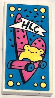 Tile 2 x 4 with 'HLC', Bright Light Yellow Hamster Driving Car and Dark Pink Heart on Dark Azure Background Pattern (Sticker) - Set 41383