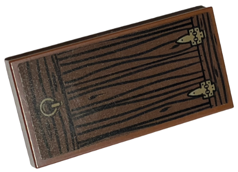 Tile 2 x 4 with Door with Wood Grain, Gold Hinges and Ring Pattern (Sticker) - Set 40565