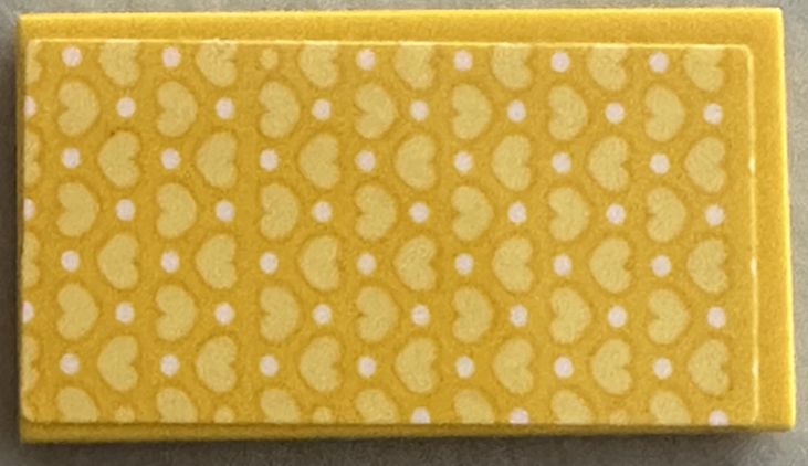 Tile 2 x 4 with Bright Light Yellow Hearts and White Dots Pattern (Sticker) - Set 41394