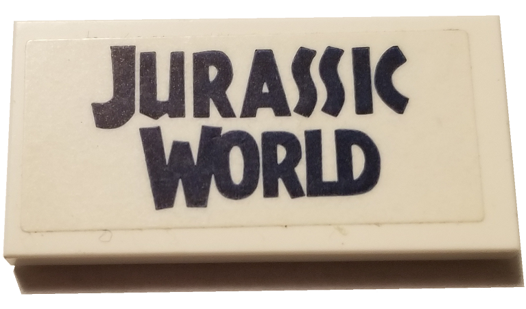 Tile 2 x 4 with Dark Blue 'JURASSIC WORLD' Pattern (Sticker) - Set TRUJWGATE