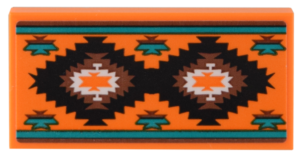Tile 2 x 4 with Orange Rug with Black, Reddish Brown, Dark Turquoise, and White Geometric Pattern (Sticker) - Set 40583