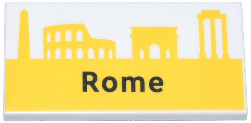 Tile 2 x 4 with Black 'Rome' on Yellow Landmark Skyline Pattern