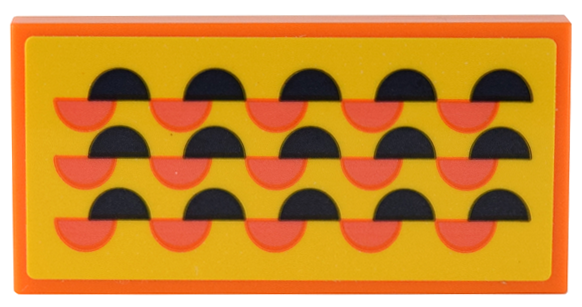 Tile 2 x 4 with Yellow Rug with Dark Blue and Coral Half Circles Pattern (Sticker) - Set 41732