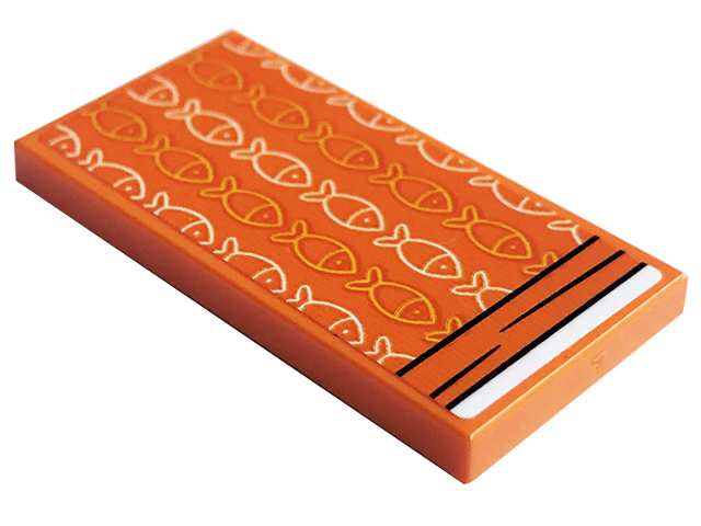 Tile 2 x 4 with Blanket with White and Bright Light Orange Fish Pattern (Sticker) - Set 41754